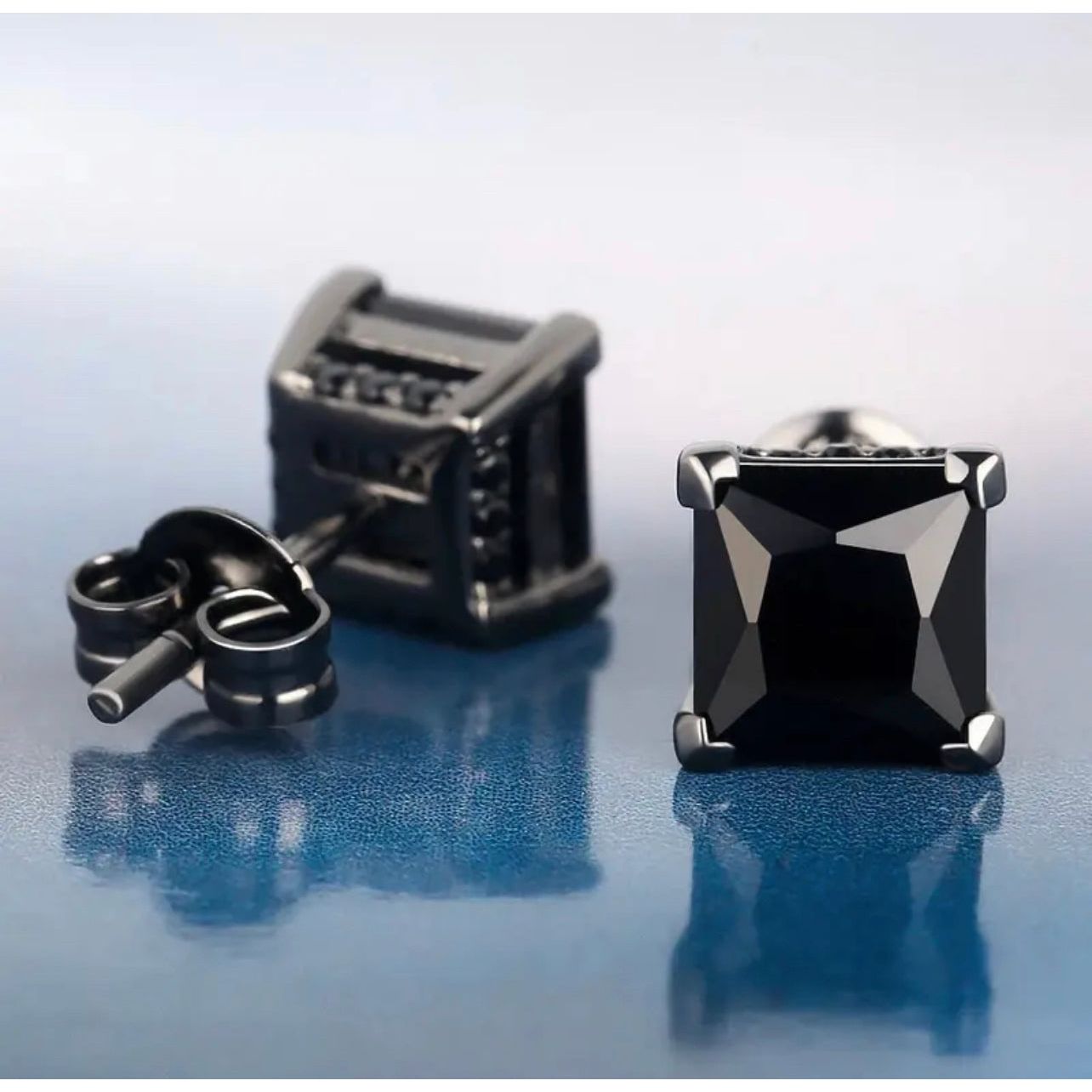 14k 925 Sterling Silver Black Stud Earrings